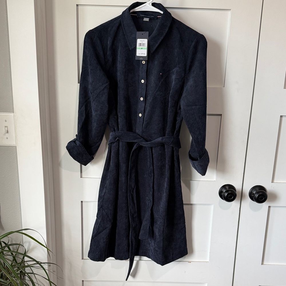 Tommy Hilfiger Dark Blue Cordoroy Long Sleeve Dress New Size 8 Petite